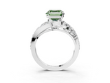 White gold Fancy Green Asscher  Diamond Halo Ring with Marquise and Pavé Band in Prong Setting_20