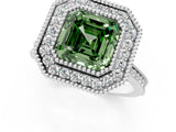 White gold Fancy Green Asscher  Diamond Halo Ring with Milgrain Frame and Pavé Band_37