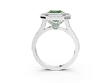 White gold Fancy Green Asscher  Diamond Halo Ring with Milgrain Frame and Pavé Band_38