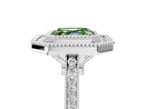 White gold Fancy Green Asscher  Diamond Halo Ring with Milgrain Frame and Pavé Band_41