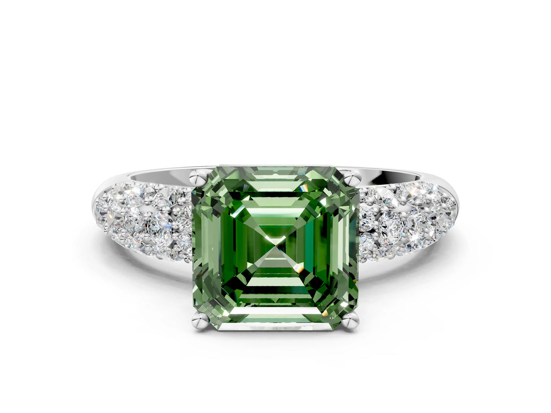 White gold Fancy Green Asscher  Diamond Pavé Band Solitaire Ring with Four-Prong Setting_51