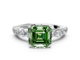 White gold Fancy Green Asscher  Diamond Pavé Band Solitaire with Four-Prong Setting