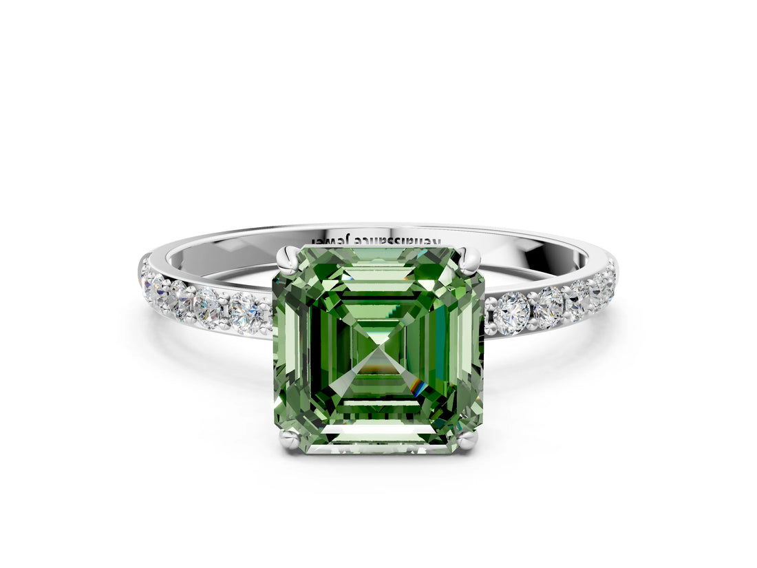 White gold Fancy Green Asscher  Diamond Pavé Band with Six-Prong Setting_15