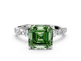 White gold Fancy Green Asscher  Diamond Prong Set Engagement Ring with Pave Band_17
