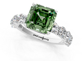 White gold Fancy Green Asscher  Diamond Prong Setting with Side Stones on a Pave Band_1