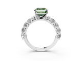 White gold Fancy Green Asscher  Diamond Prong Setting with Side Stones on a Pave Band_3
