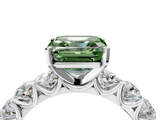 White gold Fancy Green Asscher  Diamond Prong Setting with Side Stones on a Pave Band_4