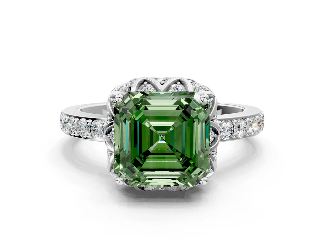 White gold Fancy Green Asscher  Diamond Solitaire Ring with Shared Prong Pavé Band_27