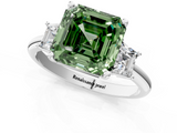 White gold Fancy Green Asscher  Diamond Three-Stone Ring with Trapezoid Side Stones and Prong Setting_1