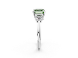 White gold Fancy Green Asscher  Diamond Three-Stone Ring with Trapezoid Side Stones and Prong Setting_2