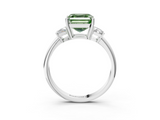 White gold Fancy Green Asscher  Diamond Three-Stone Ring with Trapezoid Side Stones and Prong Setting_3