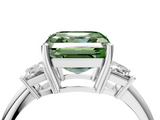 White gold Fancy Green Asscher  Diamond Three-Stone Ring with Trapezoid Side Stones and Prong Setting_4