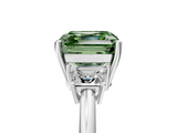 White gold Fancy Green Asscher  Diamond Three-Stone Ring with Trapezoid Side Stones and Prong Setting_5
