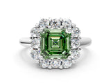 White gold Fancy Green Asscher  Halo Cluster Diamond Engagement Ring with Prong Setting and Polished Band_53