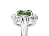 White gold Fancy Green Asscher  Halo Cluster Diamond Engagement Ring with Prong Setting and Polished Band_58