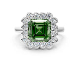 White gold Fancy Green Asscher  Halo Cluster Diamond Engagement Ring with Solitaire Band and Prong Setting_28