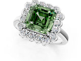 White gold Fancy Green Asscher  Halo Cluster Diamond Engagement Ring with Solitaire Band and Prong Setting_31