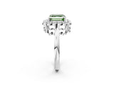 White gold Fancy Green Asscher  Halo Cluster Diamond Engagement Ring with Solitaire Band and Prong Setting_32