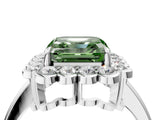 White gold Fancy Green Asscher  Halo Cluster Diamond Engagement Ring with Solitaire Band and Prong Setting_34