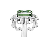 White gold Fancy Green Asscher  Halo Cluster Diamond Engagement Ring with Solitaire Band and Prong Setting_35