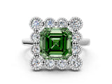 White gold Fancy Green Asscher  Halo Diamond Cluster Engagement Ring with Milgrain Bezel Setting and Solitaire Band_27
