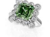White gold Fancy Green Asscher  Halo Diamond Cluster Engagement Ring with Milgrain Bezel Setting and Solitaire Band_28