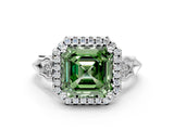 White gold Fancy Green Asscher  Halo Diamond Engagement Ring with Filigree Band and Four-Prong Setting_93