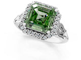 White gold Fancy Green Asscher  Halo Diamond Engagement Ring with Filigree Band and Four-Prong Setting_94