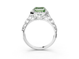 White gold Fancy Green Asscher  Halo Diamond Engagement Ring with Intricate Filigree Band and Four-Prong Setting_3