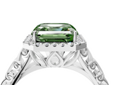 White gold Fancy Green Asscher  Halo Diamond Engagement Ring with Intricate Filigree Band and Four-Prong Setting_4