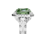 White gold Fancy Green Asscher  Halo Diamond Engagement Ring with Intricate Filigree Band and Four-Prong Setting_5