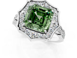 White gold Fancy Green Asscher  Halo Diamond Engagement Ring with Milgrain Band and Four-Prong Setting_37