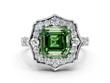 White gold Fancy Green Asscher  Halo Diamond Engagement Ring with Milgrain Band and Four-Prong Setting_40