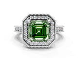 White gold Fancy Green Asscher  Halo Diamond Engagement Ring with Milgrain Pave Band and Four-Prong Setting_69