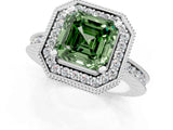 White gold Fancy Green Asscher  Halo Diamond Engagement Ring with Milgrain Pave Band and Four-Prong Setting_70