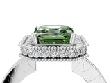 White gold Fancy Green Asscher  Halo Diamond Engagement Ring with Milgrain Pave Band and Four-Prong Setting_73