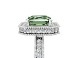 White gold Fancy Green Asscher  Halo Diamond Engagement Ring with Milgrain Pave Band and Four-Prong Setting_76