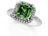 White gold Fancy Green Asscher  Halo Diamond Engagement Ring with Pavé Band and Four-Prong Setting_21