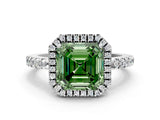 White gold Fancy Green Asscher  Halo Diamond Engagement Ring with Pavé Band and Four-Prong Setting_21