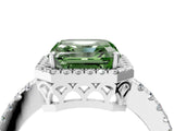 White gold Fancy Green Asscher  Halo Diamond Engagement Ring with Pavé Band and Four-Prong Setting_23
