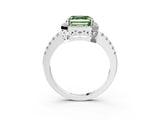 White gold Fancy Green Asscher  Halo Diamond Engagement Ring with Pavé Band and Four-Prong Setting_23