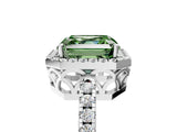 White gold Fancy Green Asscher  Halo Diamond Engagement Ring with Pavé Band and Four-Prong Setting_25
