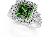 White gold Fancy Green Asscher  Halo Diamond Engagement Ring with Split Shank and Four-Prong Setting_35