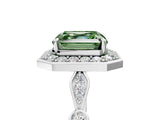 White gold Fancy Green Asscher  Halo Diamond Engagement Ring with Twisted Band and Four-Prong Setting