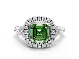 White gold Fancy Green Asscher  Halo Diamond Engagement Ring with Vintage-Inspired Band and Four-Prong Setting_3