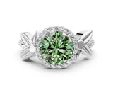 White gold Fancy Green Asscher  Halo Diamond Floral Band with Four-Prong Setting_35