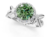 White gold Fancy Green Asscher  Halo Diamond Floral Band with Four-Prong Setting_36