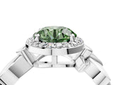 White gold Fancy Green Asscher  Halo Diamond Floral Band with Four-Prong Setting_39