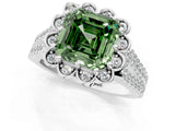 White gold Fancy Green Asscher  Halo Diamond Floral Split Shank Engagement Ring 16
