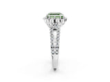 White gold Fancy Green Asscher  Halo Diamond Floral Split Shank Engagement Ring 4